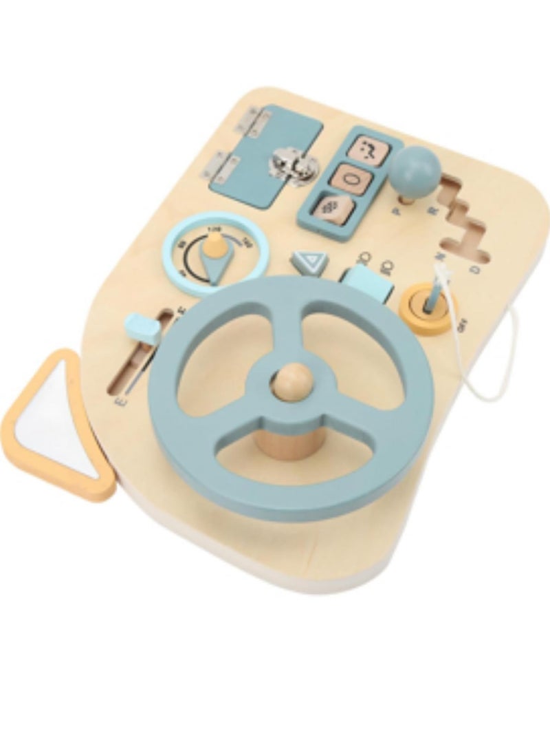 VIVP Kids Driving Simulator, Interactive Steering Wheel Control Panel, Blue and Cream, 29.5cm x 21cm, Educational Learning Dashboard with Gear Shift and Controls - Image 4